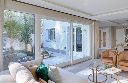 Living room with Timber Sliding Patio Doors